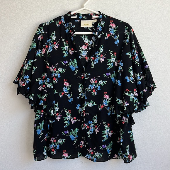 Maeve by Anthropologie Aveiro Flutter-Sleeved Buttondown Blouse - Picture 3 of 15